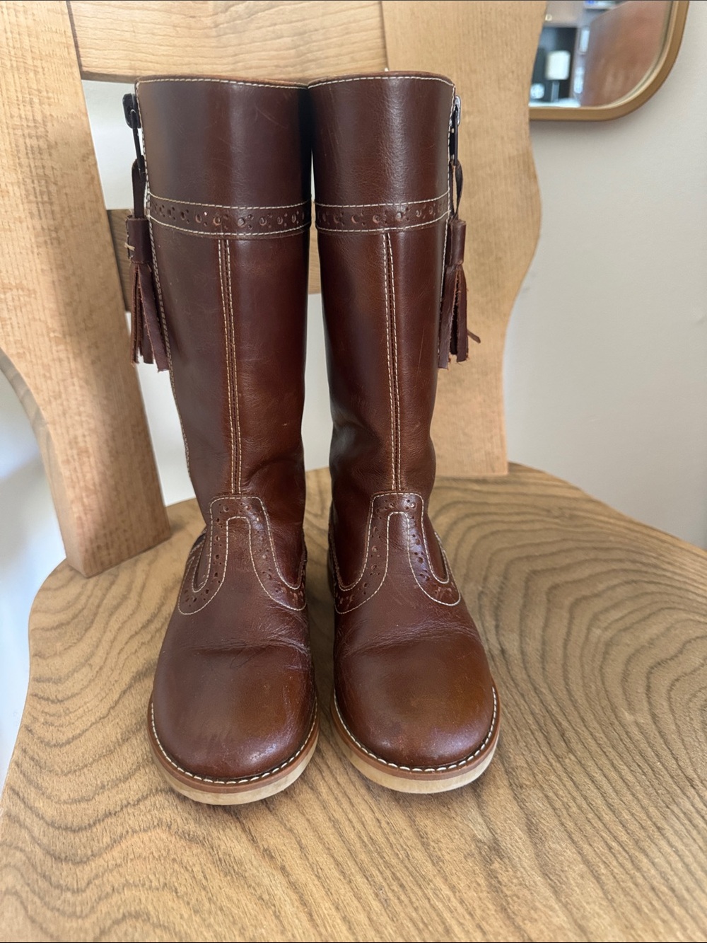 Elephantito Brown Tall Kids Riding Boots with Tassel Accent